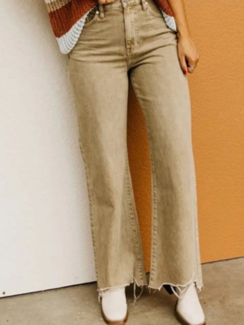 Kancan Taupe Jeans Ultra High Rise 90s Flare Raw Hem Size 15